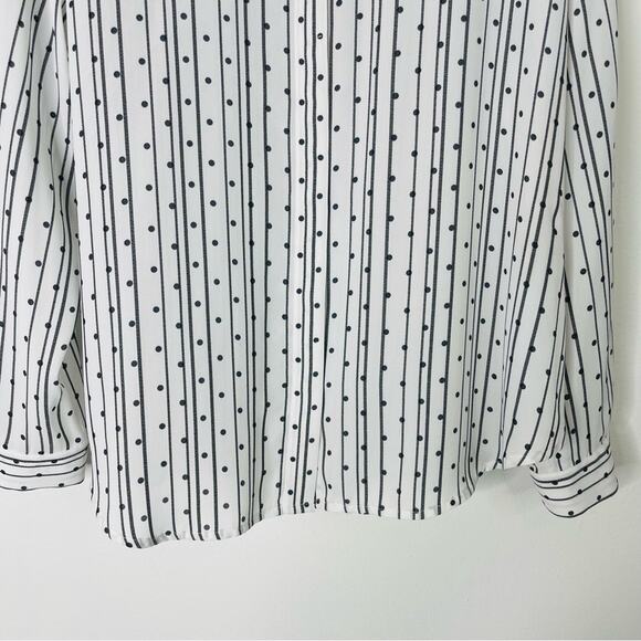 Loft black white striped polka dot chiffon preppy office button front top large - Picture 3 of 6